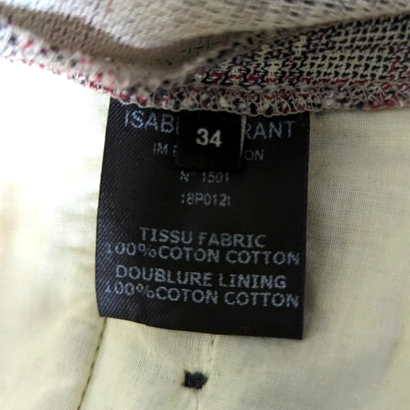 Isabel Marant Plaid Pant Gray Pink Woven Cotton Cropped Straight - Picture 10 of 11